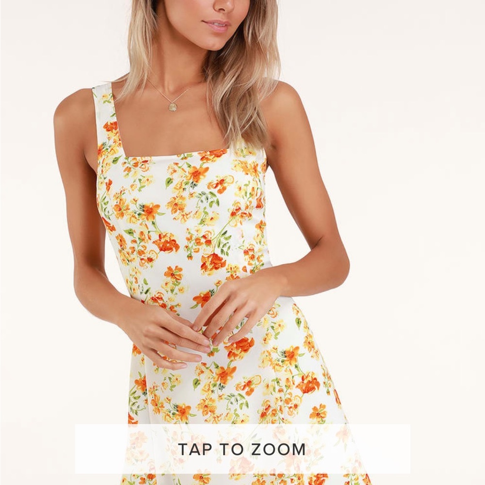 Lulus dress - day date white and orange floral print tie back dress
